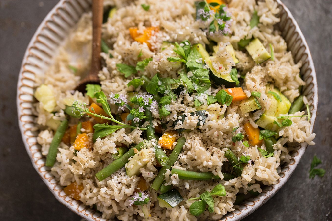 Rezept für Vollkorn Basmati Reis mit gedünstetem Gemüse