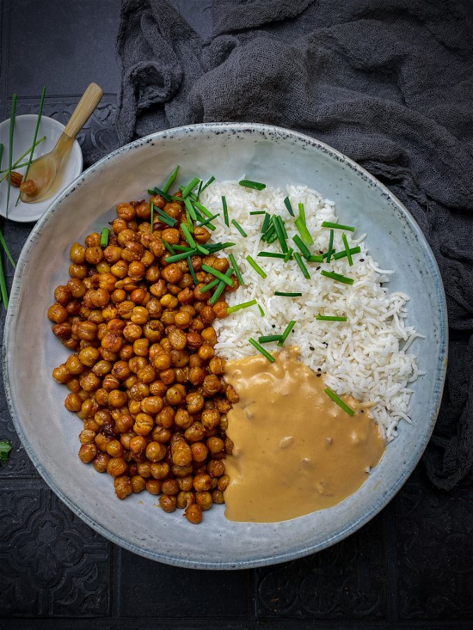 Rezept für Geröstete Kichererbsen mit Basmati Reis und Erdnuss Sauce